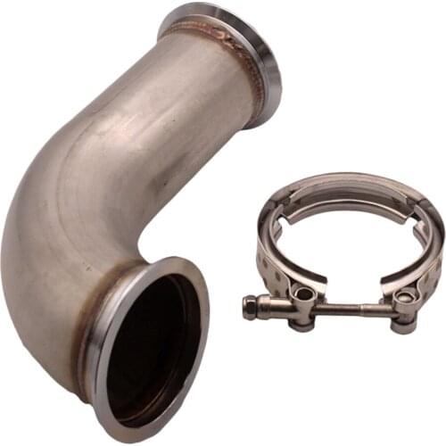 New Universal 3" inch V-band Stainless Steel 90 Degree Elbow Adapter Exaust Downpipe Flange w/ Clamp Pipe 6" leg Silver