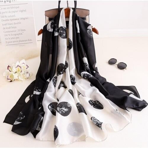 Spring Fashionable Silk Scarf Polka Dot Shawl Wrap Women Long Bandana Foulard Femme Summer Silk Beach Cover-ups New 180*90cm