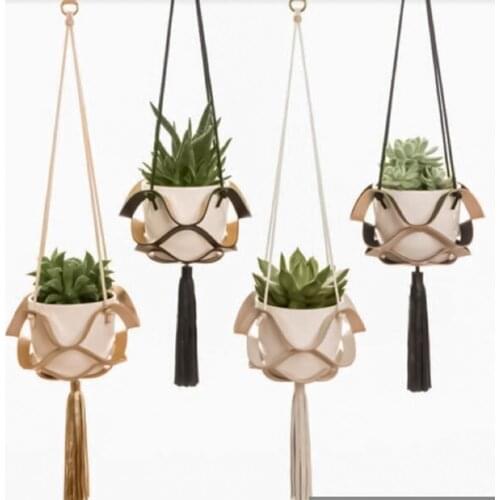 Hanging Basket Multifunctional Hollow Faux Leather Swing Succulents Plant Container for Greening Projects Flower Pot Holder