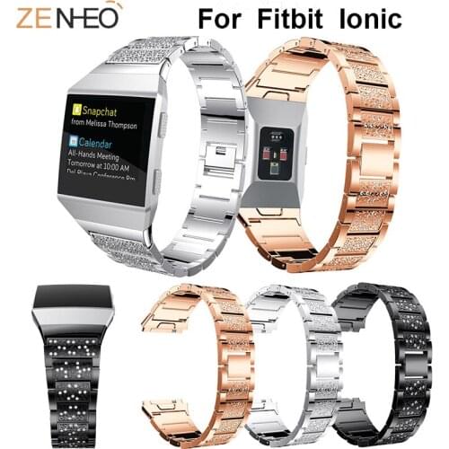 Stainless steel watch band For Fitbit Ionic wristband Mens Womens Bracelet Rhinestone watches strap For Fitbit Ionic watchband