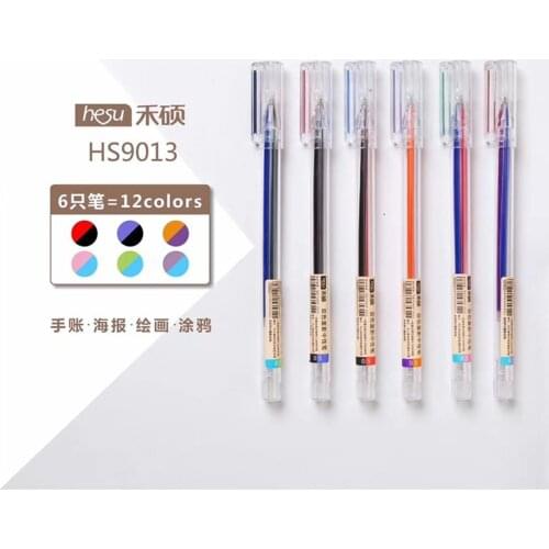 6 pcs/set Novelty Double Lines 12 Color Gel Ink Pen Korean Writing Pens for Scrapbooking Journal Painting Stationery Kawaii