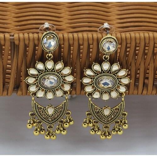 Big Crystal Pendientes Piercing Indian Jewelry Jhumka Earrings For Women Accessories kolczyki Flower Earring Wedding Party Gift