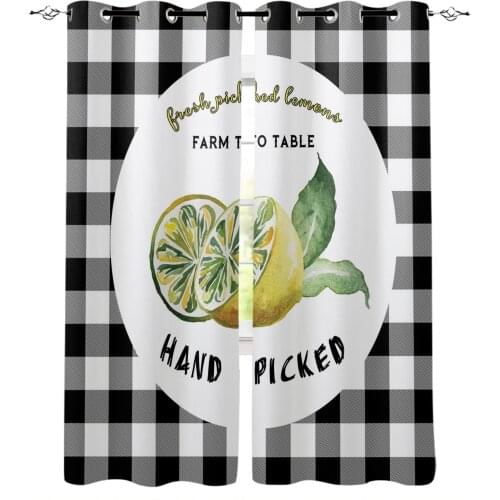 Summer Style Lemon Farm Fruit Black And White Plaid Blackout Curtains Bedroom Blinds Drapes Window Curtains For Living Room