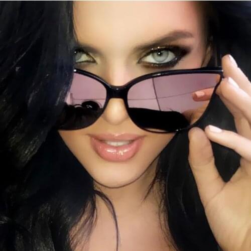 2020 Fashion Color Luxury Flat Top Cat Eye Elegant Sunglasses Woman Oculos De Sol Men Twin Beam Oversized Sun Glasses UV400