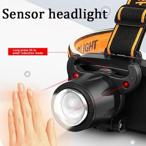 LED Headlight Strong Light USB Rechargeable Super Bright Head-mounted Sensor Light Miners Lamp Zoom Fishing Light
