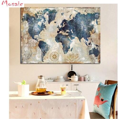 Vintage Watercolor World map 5D Diy Diamond Painting cross stitch kits resin full Diamond Embroidery sale mosaic diamond decor
