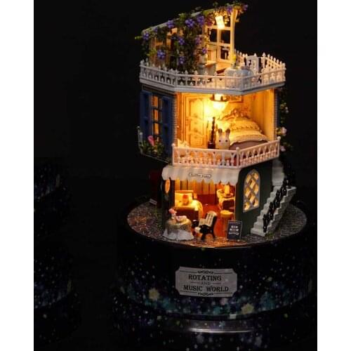 Rotate Clockwork Music Box Unfinished Handmade DIY Solid Wood Toy Kits Home Decoration Table Ornaments LED Musical Boxes Gifts