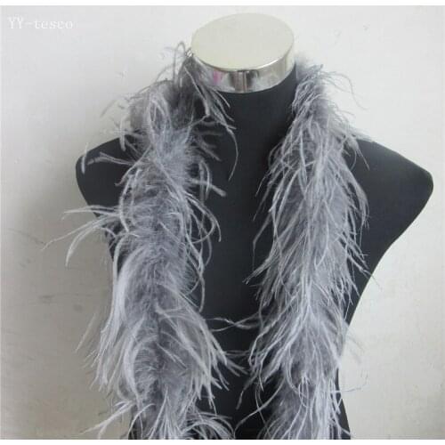 YY-tesco 2 Meter/Lot 2 Layer Natural gray Fluffy Ostrich Feathers Boa Costumes/Trim For Party/Costume/Shawl/ Ostrich Plume