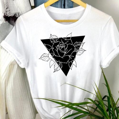 Women Clothes Flower New Style Lovely 90s Cartoon Print Mujer Camisetas Regular Tee Top Tshirt Female Graphic T-shirt