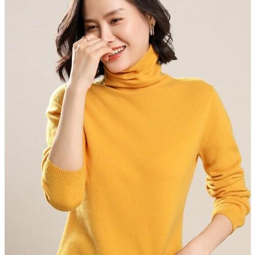 SZDYQH Winter Cashmere Sweater Womens Casual Solid Color Long-Sleeved Turtleneck Jumper Ladies Warm Soft Knitting Pullover
