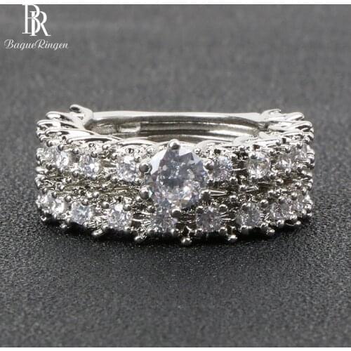 Bague Ringen Silver 925 Rings for Women Charms Wedding Jewelry Round Gemstones two piece set ring Engagement Size5-10 Female Gif