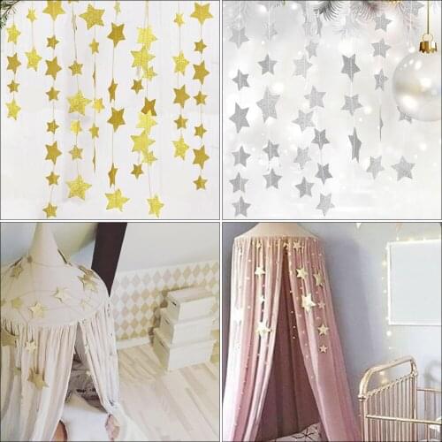 Gold Stars Hanging Decoration Sparkling Star Garland Bunting for Parties Childrens Rooms Mosquito Nets Rooms Walls Decorations
