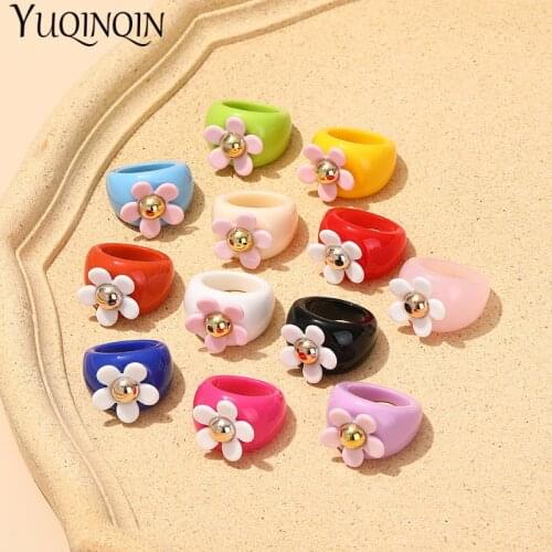 2021 Fashion Aestethic Acrylic Cute Rings For Women Minimalist Flower Colorful Ring For Girls Summer Party Gift Vintage Jewelry