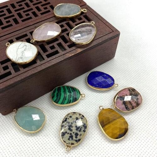 Natural Stone Pendant Oval Mineral Malachite Lapis Lazuli Mixed Color Faceted Design Necklace Pendant Jewelry Accessories 3pcs