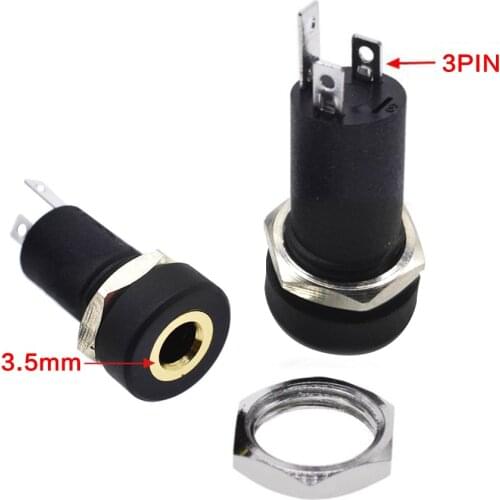 5PCS PJ392A 3.5MM Audio Jack Socket 3 Pole Black Stereo Solder Panel Mount Gold With Nuts PJ-392A