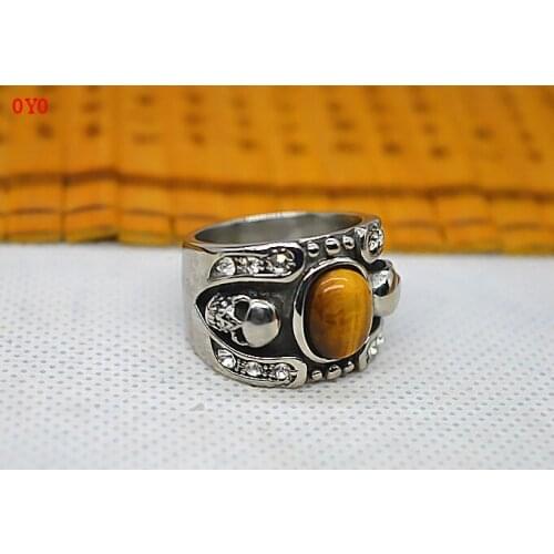 925 sterling silver tiger eye stone skull ring men domineering ring