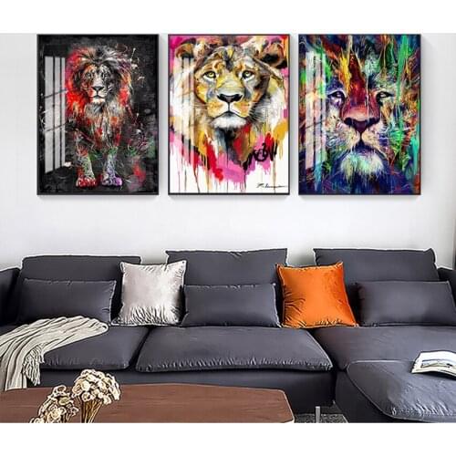 Abstract Colorful Lion Painting Modern Animal Wall Art Posters and prints Picture Cuadros for Home Living Room Decoration