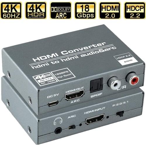 Navceker HDMI 2.0 Audio Extractor HDMI to RCA 4K 60Hz YUV4:4:4 HDR HDMI Audio Converter Adapter 4K HDMI to Optical TOSLINK SPDIF