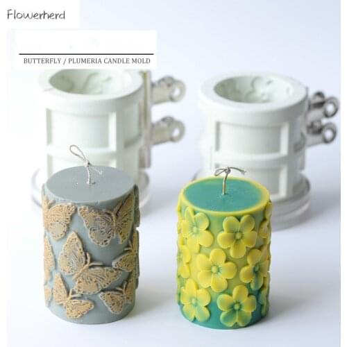Butterfly Flower Cylindrical Embossed Candle Mold Home Decoration DIY Material Scented Candle Making Plaster Mold Home Decor