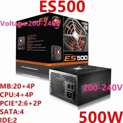 New Original PSU For Cougar Brand Non-Modular 80plus EU Silent Power Supply for Video Games 500W Power Supply ES500