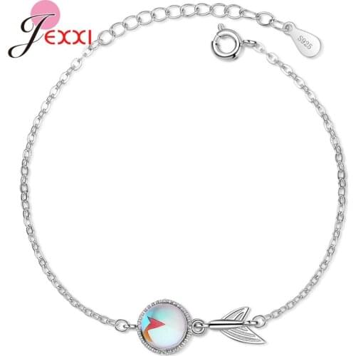 Fashion Cute 925 Sterling Silver Fish Tail Gradient Colorful Moonstone Charm Bracelets For Women Girl Birthday Gift Supplies