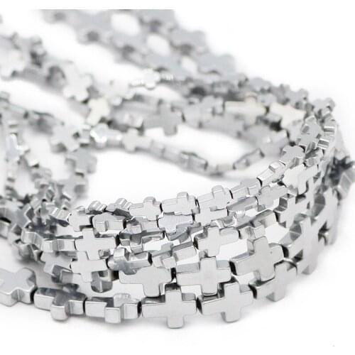 Silvers Cross Jesus Shape Natural Hematite Stone Spacer 4/6/8MM Loose Beads For DIY Jewelry Making Bracelet Necklace Accessories