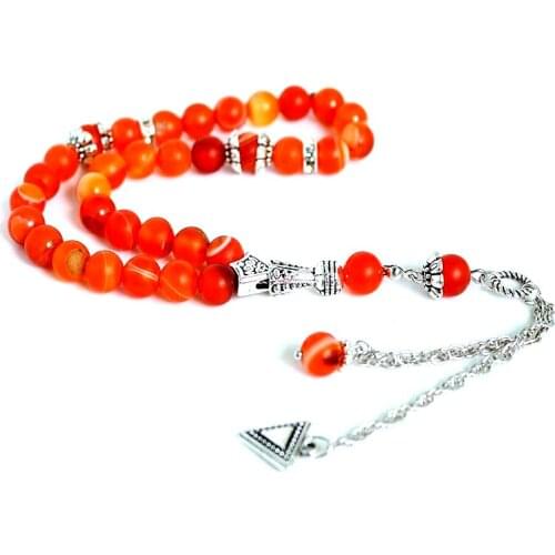8mm natural Orange Stone Round Shape 33 Prayer Beads Islamic Muslim Tasbih Allah Mohammed Rosary For Men&Women