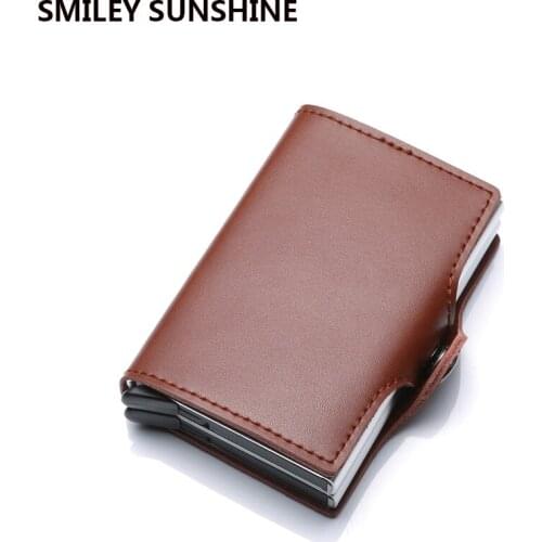 Crazy Horse Genuine Leather Men Women Business id Credit Card Holder Metal RFID Double Aluminium Box Wallet for Credit Card Case