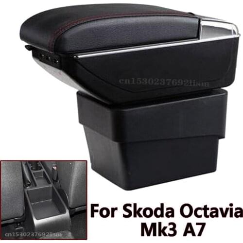 For Skoda Octavia Mk3 A7 2014-2020 Dual layer Armrest box Centre Console Storage Box ashtray Car Styling decoration accessories