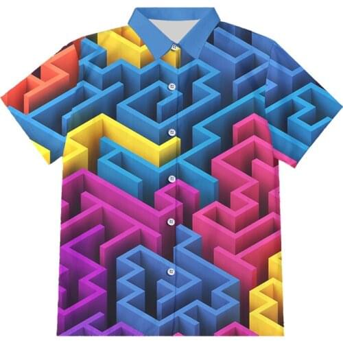 IFPD EU/US Size Funny Colorful Maze Harajuku Mens Casual Button Shirt Cool Print 3D Shirt Plus Size Short Sleeve Hiphop Shirt
