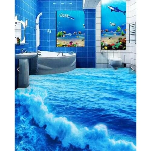 BEIBEHANG Personalized modern flooring PVC high-definition blue wave wave waterproof thickened kitchen decoration painting