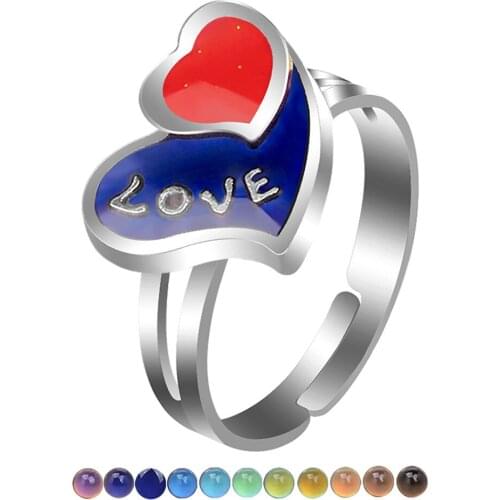 Sweet Heart-to-heart LOVE Love Heart Warm Mood Discoloration Ring Adjustable Magic Strange Jewelry Wedding Rings for Women