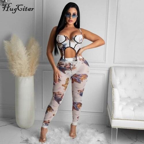 Hugcitar 2021 Sleeveless Patchwork Zipper Print Camis Leggings 2 Piece Matching Sets Spring Summer Women Sexy Tracksuit Outfits