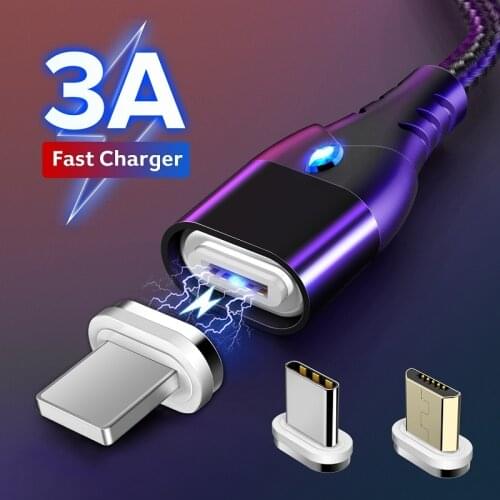 3A Quick Charge 3.0 Magnetic Cable For iPhone 11 Samsung Charger Fast Charging Micro USB Type C Magnet Phone Chargers Data Cord
