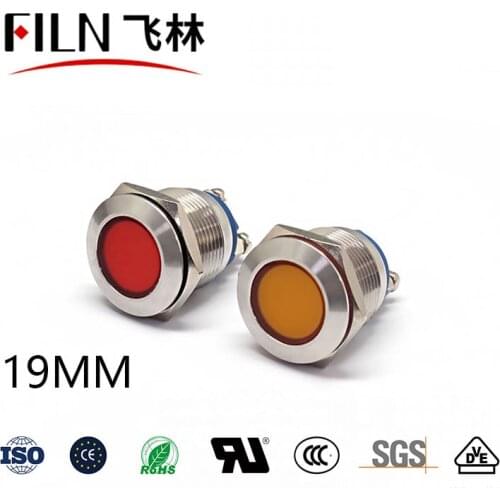 FILN Metal Flat head 19mm 12 volts signal lamp for towers red green yellow white blue pilot lamp indicator light
