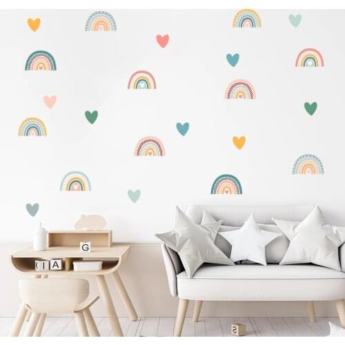 Sweet Boho Rainbow Heart Polk Dots Stickers Removable Nursery Wall Decals Art Posters Gifts Kids Room Girls Bedroom Home Decor