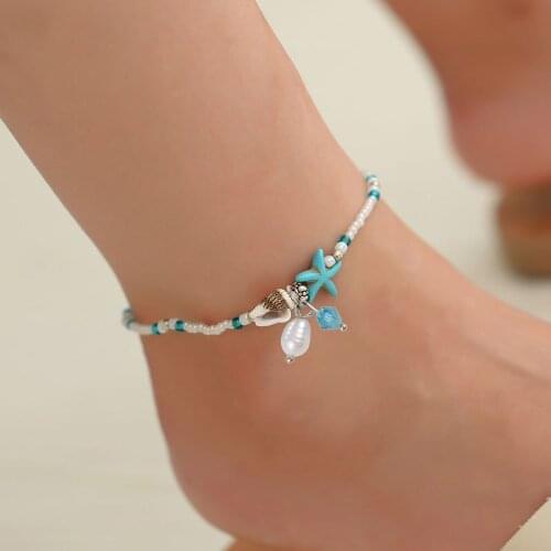Miuoxion Fashion Ethic Style Bohemian Beach Jewelry Starfish Shell Pearl Anklet For Women Feature Namour Charm Gift All Seasons