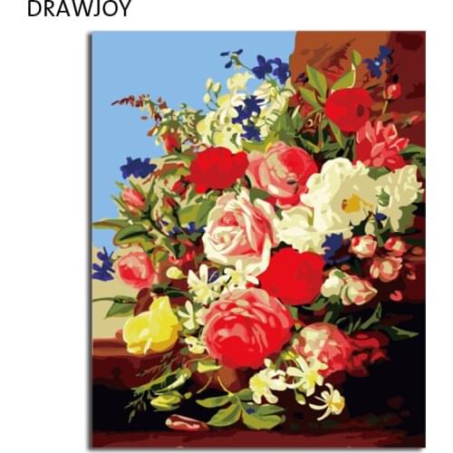 DRAWJOY Framed Oil Paint DIY Painting By Numbers Painting&Calligraphy Coloring By Numbers Flower Home Decoration