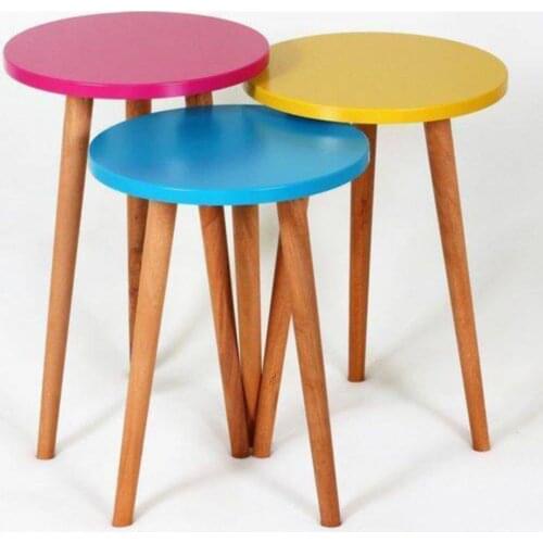 Pcs set Zigon Coffee Table Mdf Yellow Blue Fuchsia Triple Serving Stand Rainbow Side Coffee Table