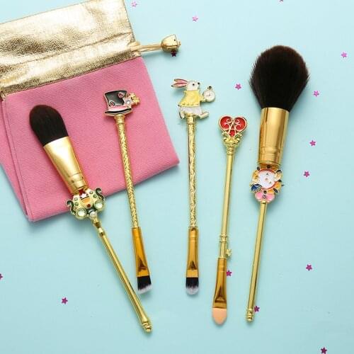 New 5pcs Makeup Brushes Set Alice Cartoon Blending Powder Eyeshadow Contour Concealer Blush Cosmetic Makeup Tool Pincel with Bag