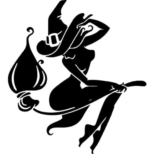 S51629 Car Stickers Vinyl Decal Halloween Witch Flying On Broom V2 Motorcycle Decorative Accessories Waterproof Decor