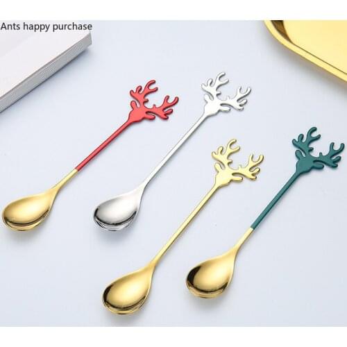 Stainless Steel Dessert Spoon Tea Coffee Spoons 4-piece Set Elk Mixing Spoon Kitchen Accessories Decorated Tableware Tiny Spoon