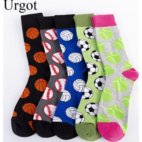 Urgot 5 Pairs Mens Funny Happy Socks New Tide Cotton Socks Ball Series Casual Jacquard Socks Sock Men Hip-pop Meias Calcetines