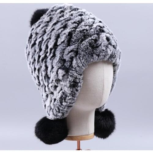 2020 New Women Fur Hat for Winter Natural Rex Rabbit Cap Russian Female Fur Headgear Fashion Warm Beanies Bomber Snow Hats