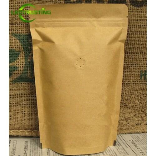 25pcs (1/4 pound~1 pound) Kraft Paper Coffee Valve Zip Lock Bag Stand Up Resealable Coffee Beans Packaging Storage Pouches