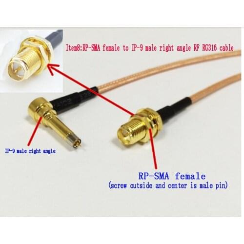 Wholesale Fast Ship 50CM 20" Adapter RP-SMA Female Jack Connector Switch MS156 IP-9 Right Angle Convertor RF RG316 coaxial cable