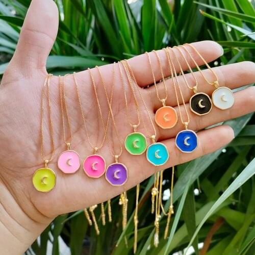 10Pcs Rainbow Colorful mini enamel moon pendant High quality Plated Chain Jewelry necklace Wholesale