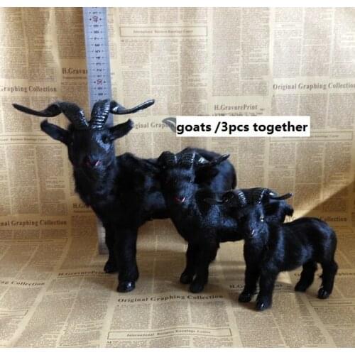Real life toy black goats polyethylene&furs sheep one lot/3 pcs hard model photography prop,home decoration xmas gift b0752