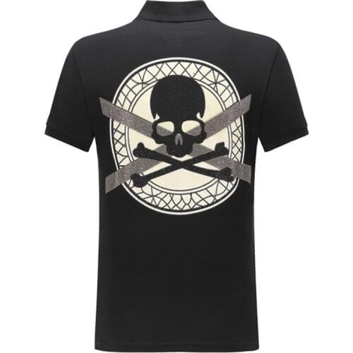High Quality 100% Cotton Polo Shirt Men Fashion Tops Sportswear Plein Short Sleeve Skull Street Punk Style 3D Printing Men Wear