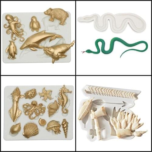 SHENHONG 5 Types Animal Fondant Silicone Mould Ocean Theme Cake Mold Resin Decorating Molds Clay Pan Sugar Craft Baking Tools